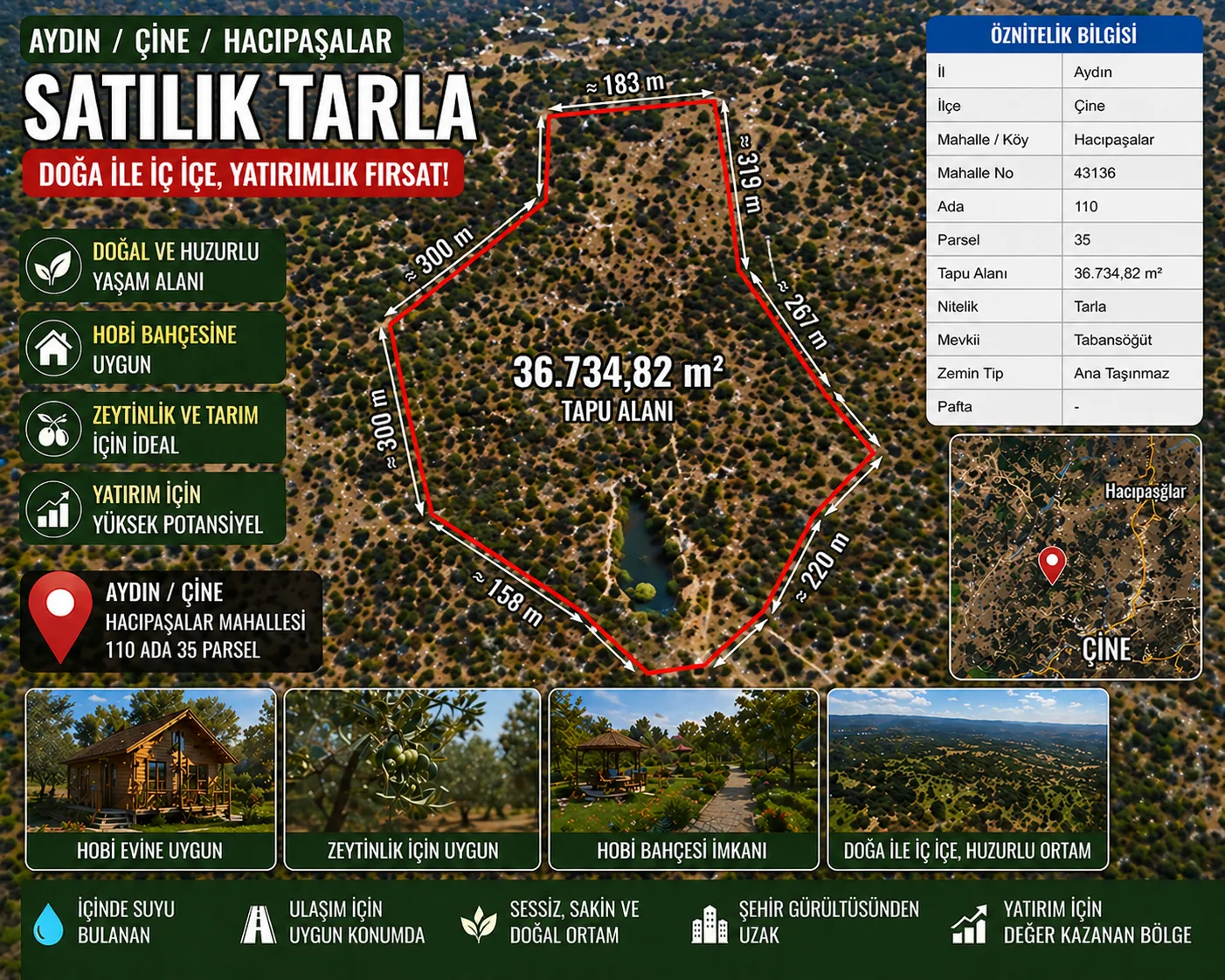 🌿 AYDIN ÇİNE HAÇIPAŞALAR’DA 36.734 m² SATILIK TARLA görsel